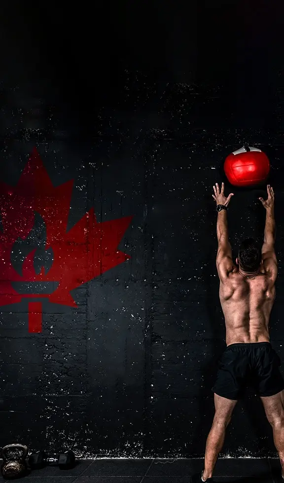 Man doing wallball against a wall with the CFB Logo